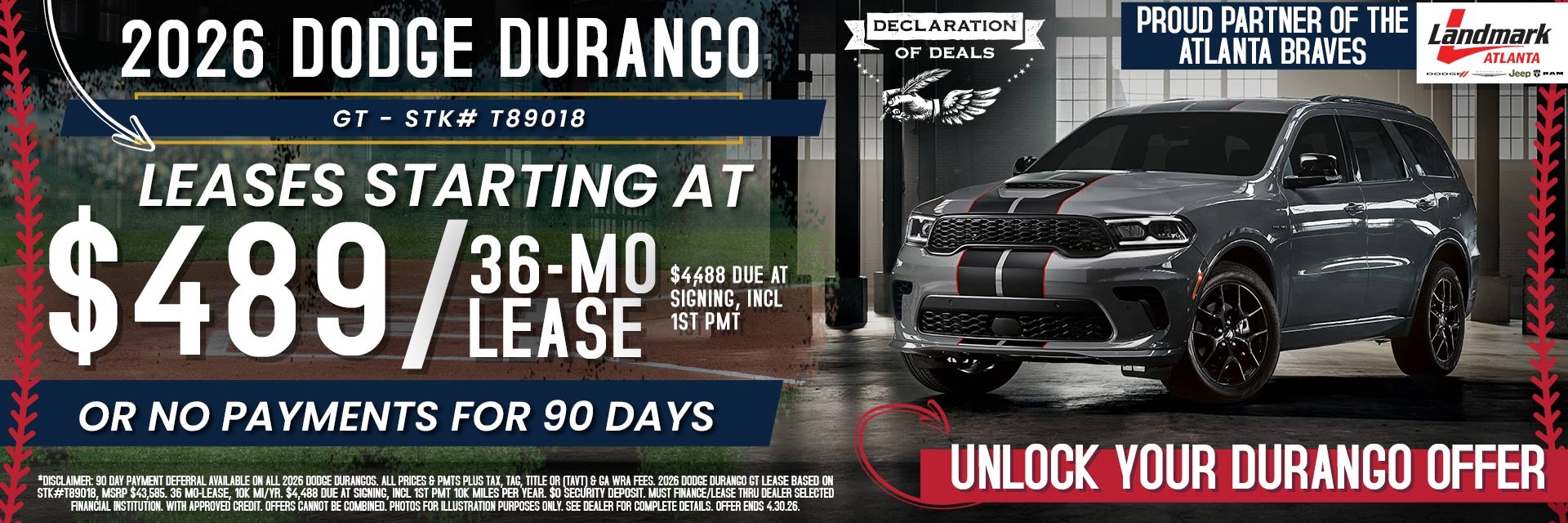 2026 Dodge Durango GT - Leases Starting At $489/mo For 36 MOs OR No Payments For 90 Days